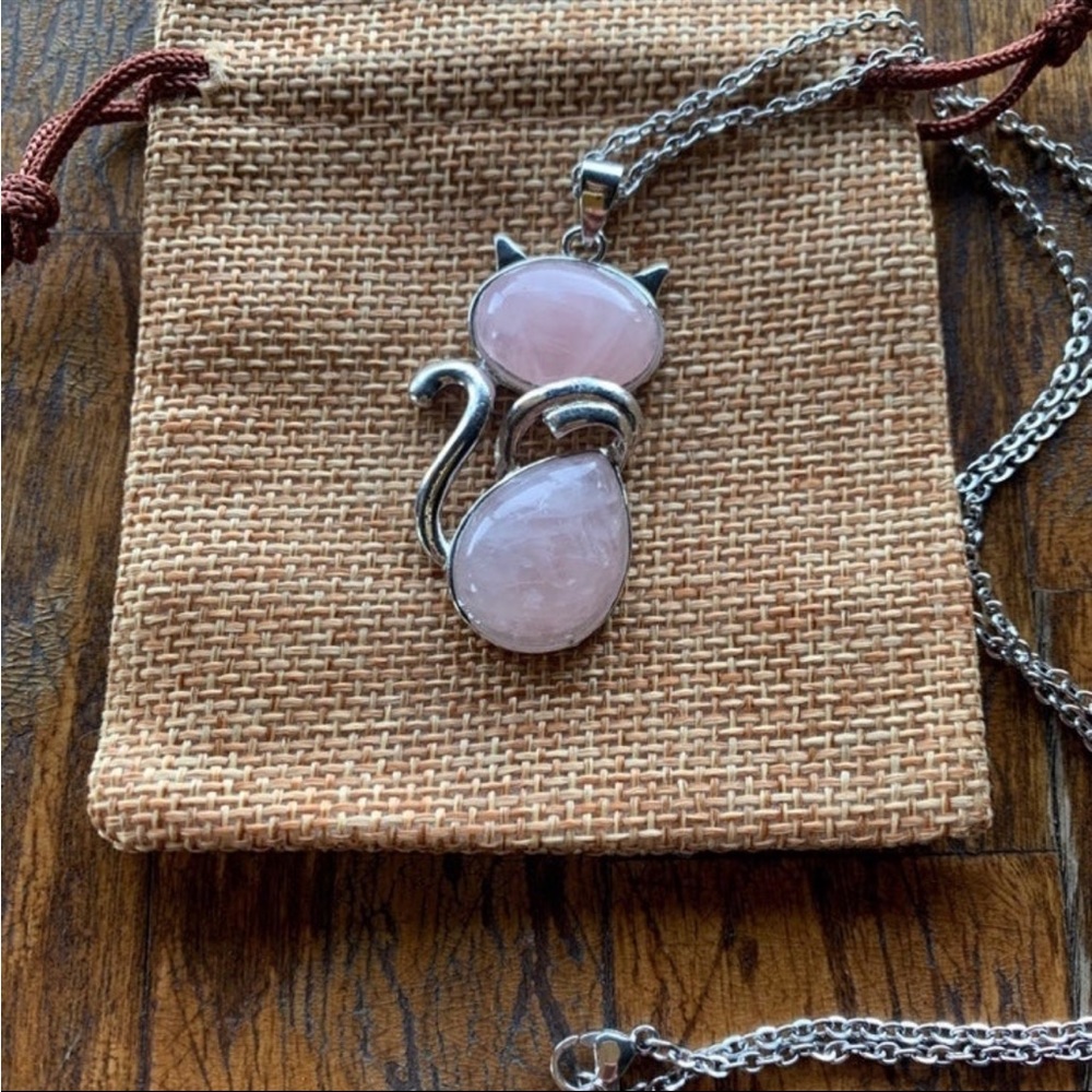 Crystal Cat Necklace Rose Quartz Kitty Cat Necklace Rose Quartz Necklace